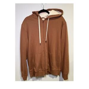 Goodfellow & Co Men's Sherpa Lined Fleece Full Zip Hoodie Brown XL Pockets